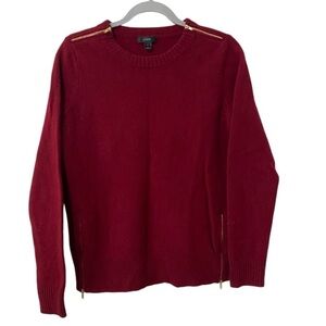 J. Crew Wool Burgundy Gold Zipper Knit Long Sleeve Sweater